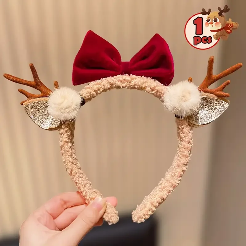 1 Weihnachtliches Accessoire: Haarschmuck mit Geißbogen- und Schleifenmotiv, geeignet für Mädchen als Weihnachtsgeschenk – ein unverzichtbares Reiseaccessoire für die Weihnachtszeit. – Detail 3