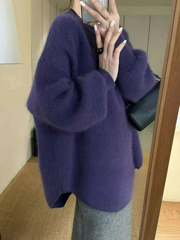 2025 свитер, женский новый свободный топ выше бедра, высококачественный элегантный вязаный свитер, уменьшающий возраст