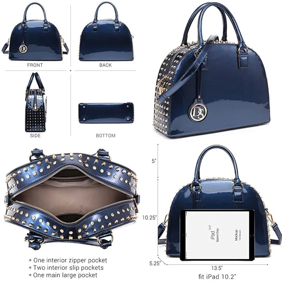 Dasein Women Patent Leather Purses Handbags Dome Satchel Purse Work Tote Structured Shoulder Bag with Long Strap