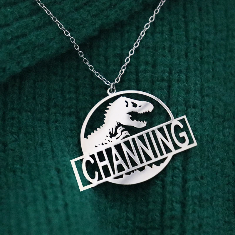 Custom Dinosaur Name Pendant Necklace Personalized Name Chain Jewelry Gift For Children Birthday Men Women Stainless Steel Chain