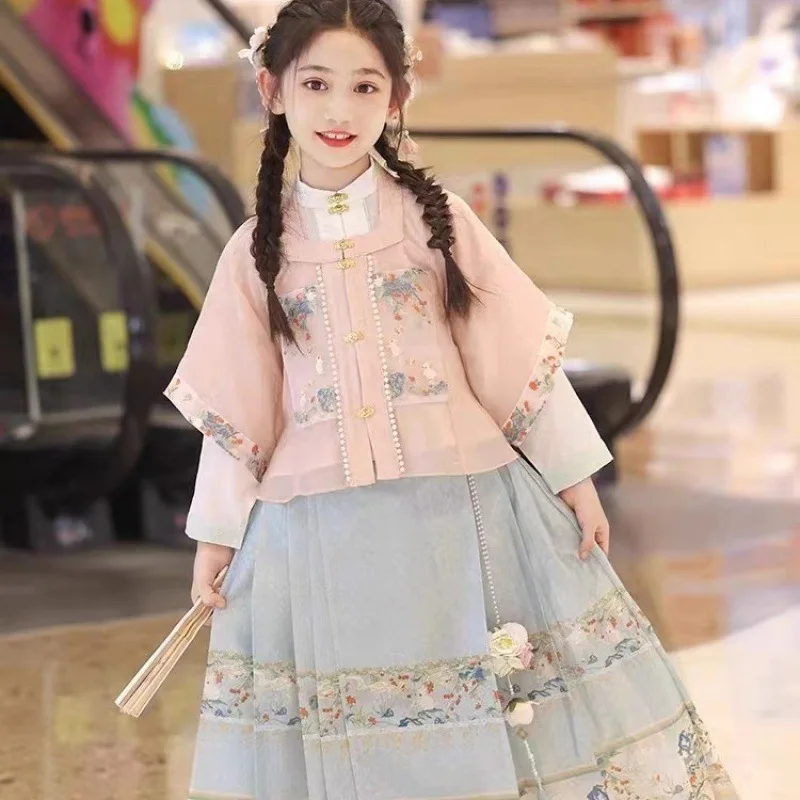 Falda de cara de caballo de estilo nacional para niña, trajes de ropa china Han, dulce y elegante, alta gama, Otoño, nuevo, 2024