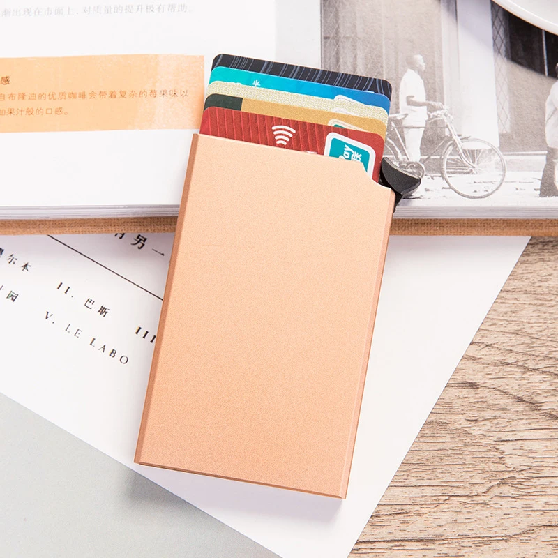 Portable Solid Color Automatic Card Antimagnetic Anti-theft Credit Card Holder Metal Aluminum Shell Credit Card Hold Supplies