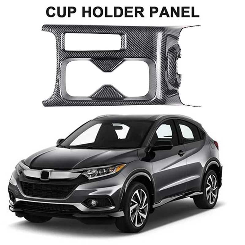 Car Rear USB Charger Port Protective Cover and Carbon Fiber Console Water Cup Holder for Honda HRV HR-V Vezel 2021 2022