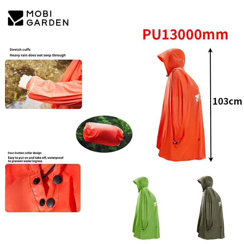 

MOBI GARDEN Открытый походный рюкзак с рукавами Дождевик-пончо Легкий уличный портативный дождевик на все тело с PU13000+