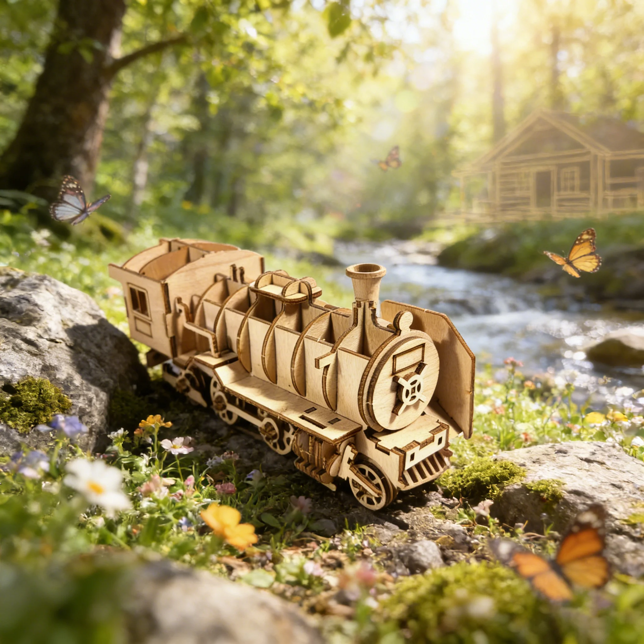 

3D деревянный пазл, простой маленький поезд, деревянная модель своими руками, идеально подходит в качестве подарка на день рождения, Хэллоуин, Пасху, Рождество или Новый год