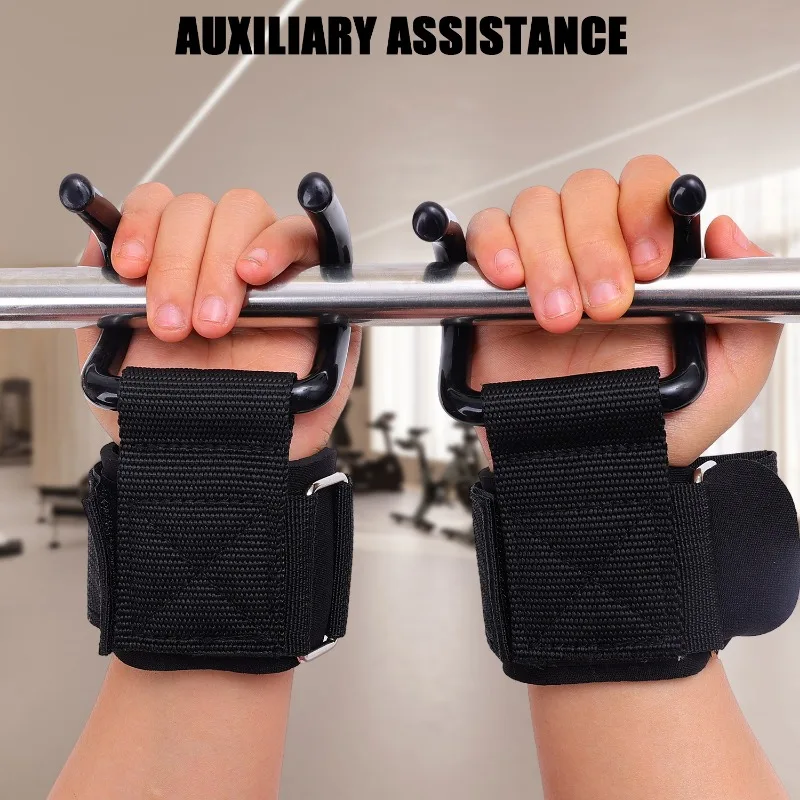 Weight Lifting Hook Grips with Wrist Wraps Hand-Bar Wrist Strap Gym Fitness Hook Weight Strap Pull-Ups Power Lifting Gloves