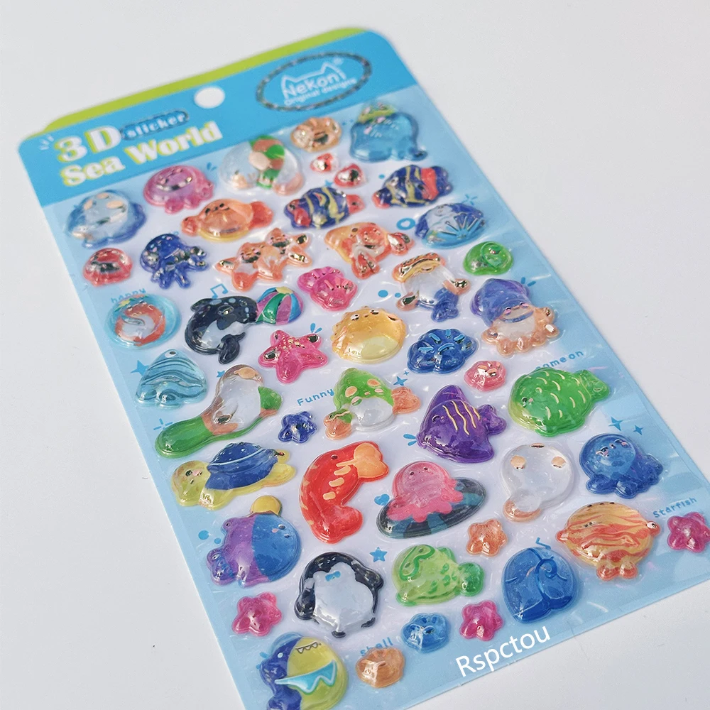

1pcs Cartoon Animal Food 3D Relief Stickers Cute Marine Animals Fruits Decals DIY Laptop Phone Suitcase Reward Sticker Packing
