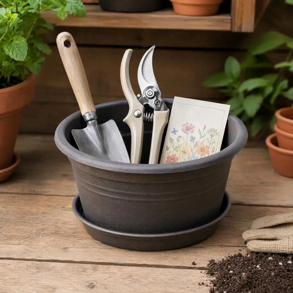 Sturdy Planters for Bulb Plant Pot with Saucer 10 Inch Wide Flowerpot with Drainage Holes Indoor Outdoor Planter for Tulips