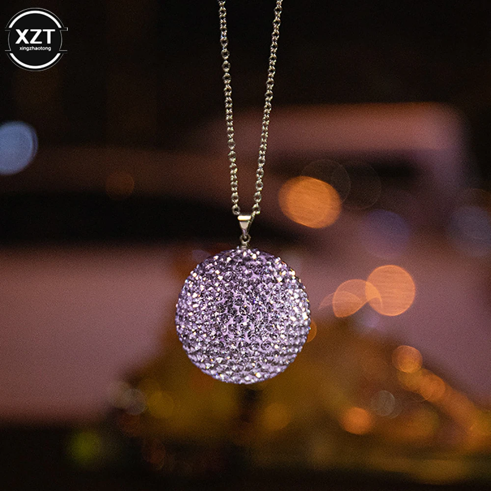 Car Crystal Ball Pendant Car Rearview Mirror Pendant Bling Bling Rhinestone Ball Car Interiot Decoration Car Accessories