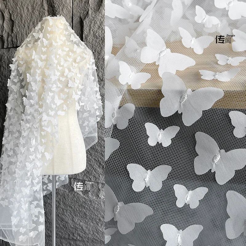 Mesh Fabric Butterfly Decoration Breathable Creative Clothing Designer Wholesale Cloth Arts Crafts Sewing By Meters Material