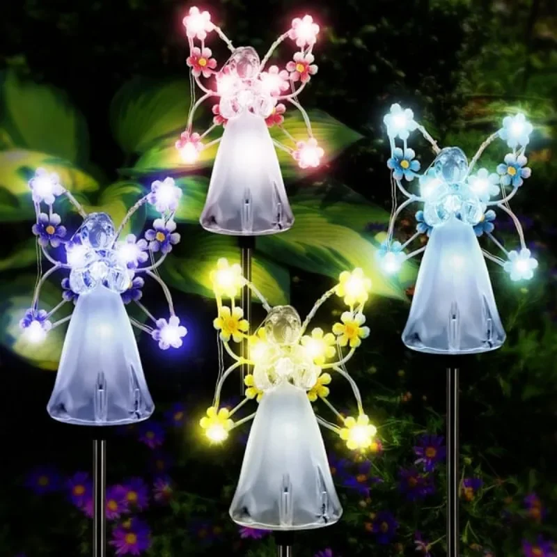 Wodoodporne słoneczne lampki aniołowe Solar Angel Garden Lights Zewnętrzne wodoodporne wtyczki trawnikowe Lampki słupowe LED Garden Angel Night Light