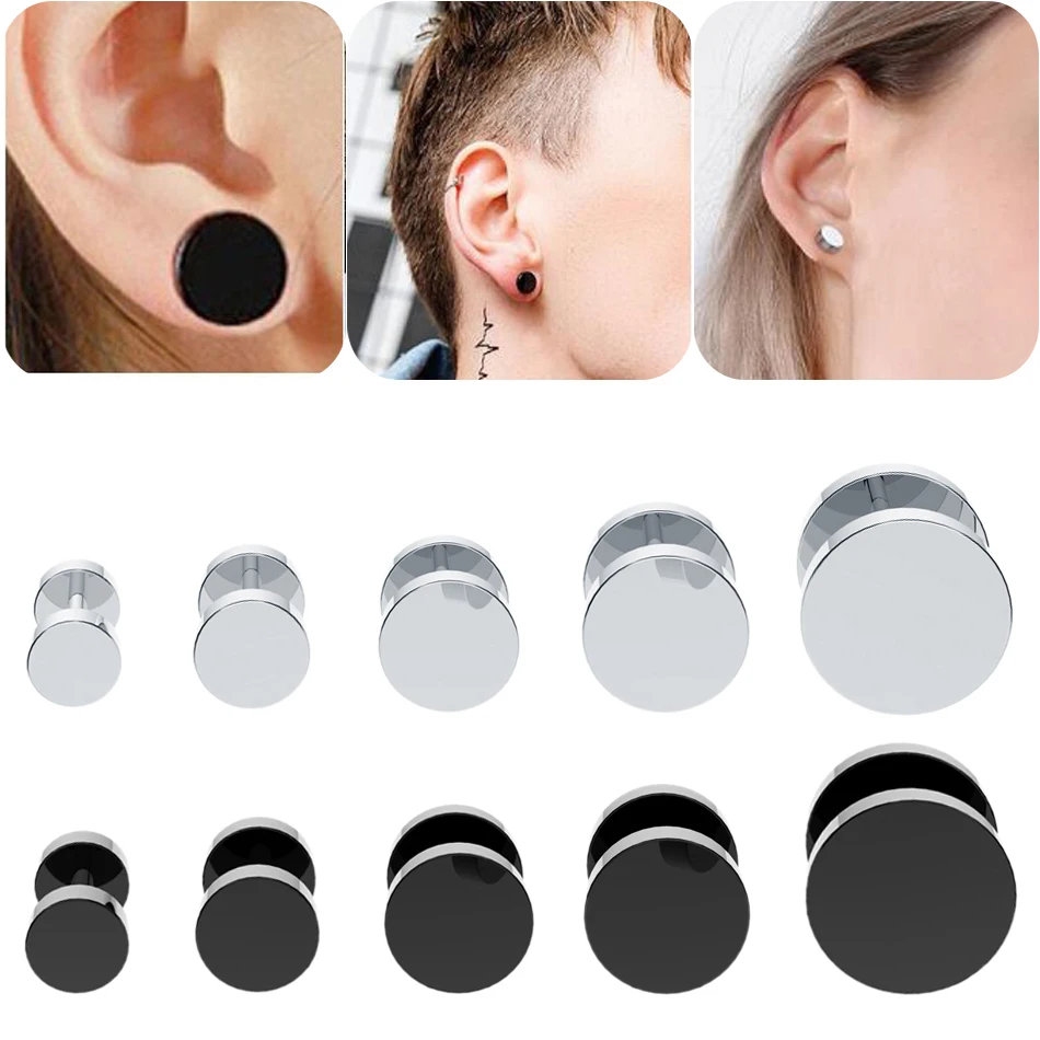 2pcs Stainless Steel Fake Ear Plug Stud Stretcher Jewelry for Women Men Ear Tunnel Earring Piercings Body Jewelry 6mm-14mm