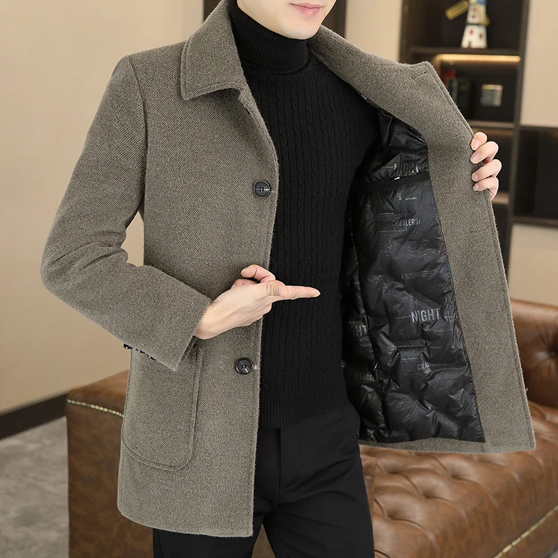 Pardessus en laine mélangée pour hommes - Couche intérieure en duvet de canard blanc (Parka d'hiver avec motif Trench Heritage)