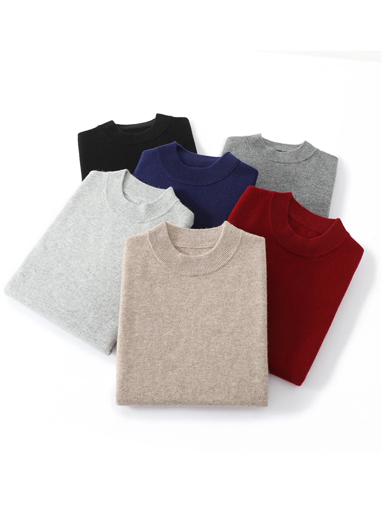 الرجال الكشمير البلوزات وهمية الرقبة البلوفرات الخريف الشتاء طويلة الأكمام فضفاضة البلوز 100% الماعز الكشمير تريكو ملابس للرجال