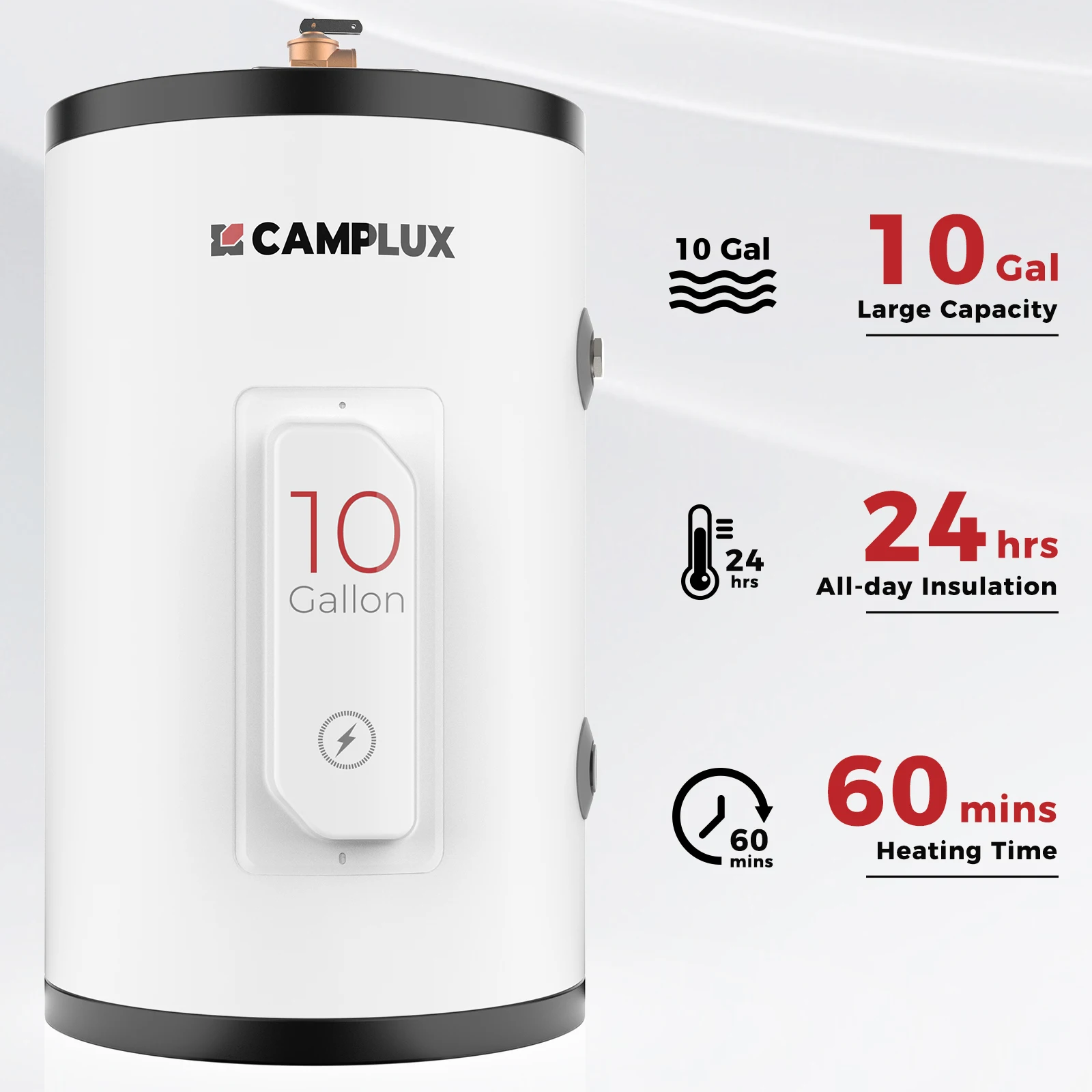 CAMPLUX ME100B 10Gallon Electric Tank Hot Water Heater 120V 1500W Point Of Use Adjustable Thermostat Compact Energy Saving