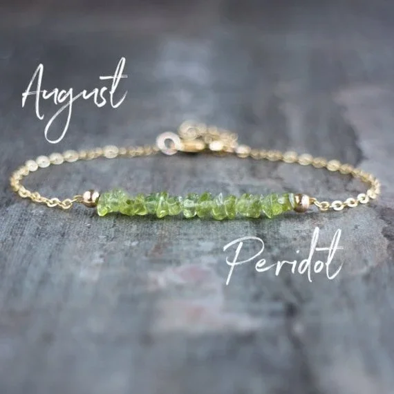 

August Birthstone Bracelet, Healing Crystal Jewelry, Raw Peridot Bracelet, Gift for Women, Crystal Bracelet, Raw Stone Jewelry