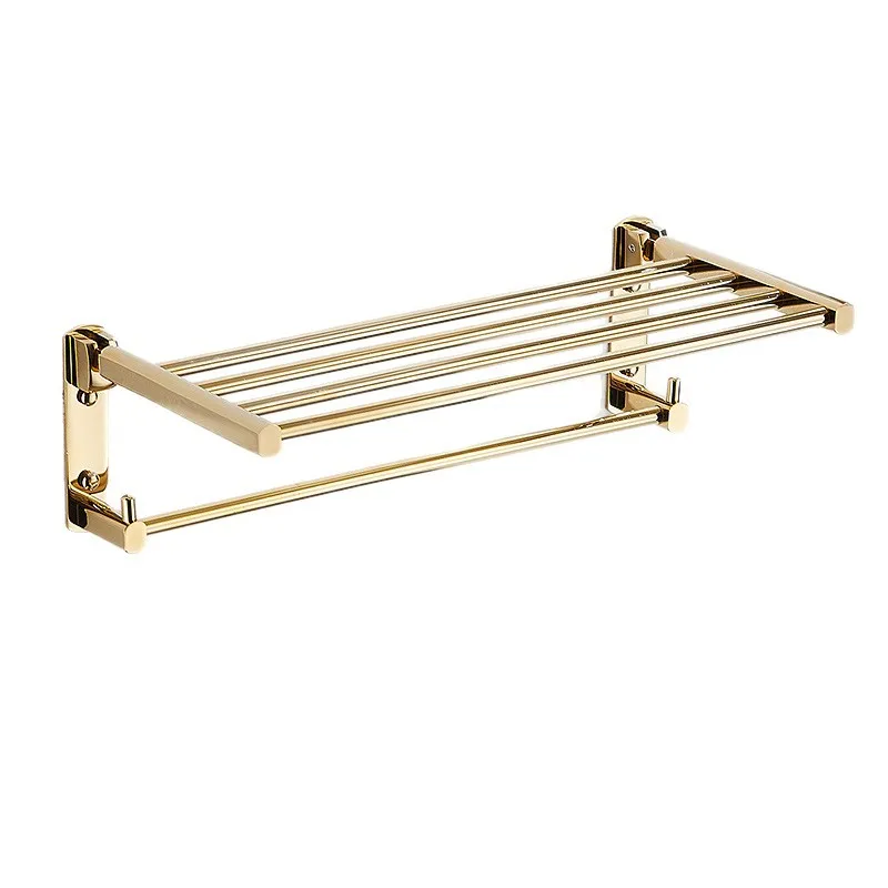 Household gold-plated hanger, toilet gold pendant, all-copper folding towel rack, bath towel rack, bathroom rack, hanger