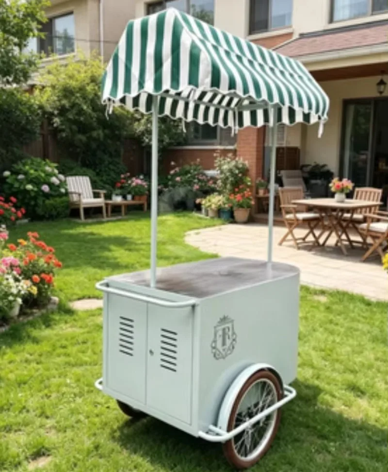 Custom Wooden Ice Cream Push Cart  Storage Shelves, Portable Ice Cream Serving Station for Birthday Party Wedding Event