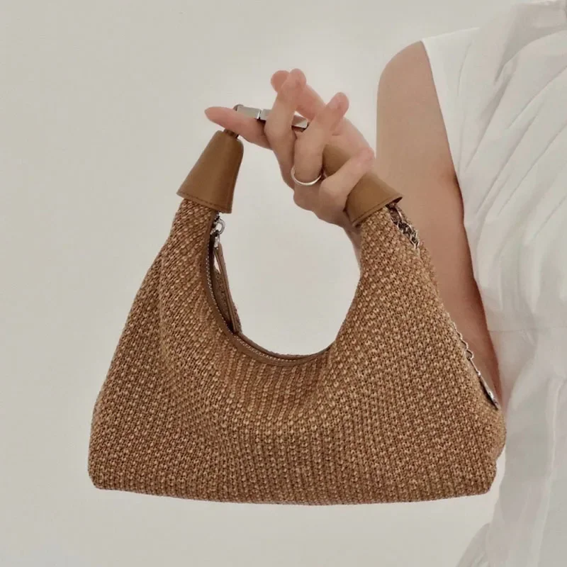 

New Handbag for Women Dumpling Pouch Straw Crossbody Shoulder Bag Summer Beach Woven Bag