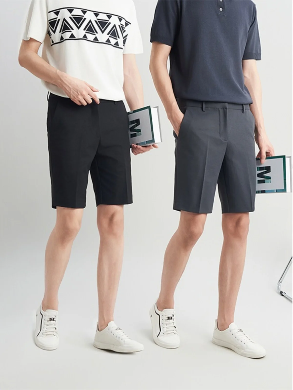 

Мужские повседневные брюки-капри (пять четвертей длины) черно-белые универсальные летние новые прямые молодежные брюки в стиле фэшн