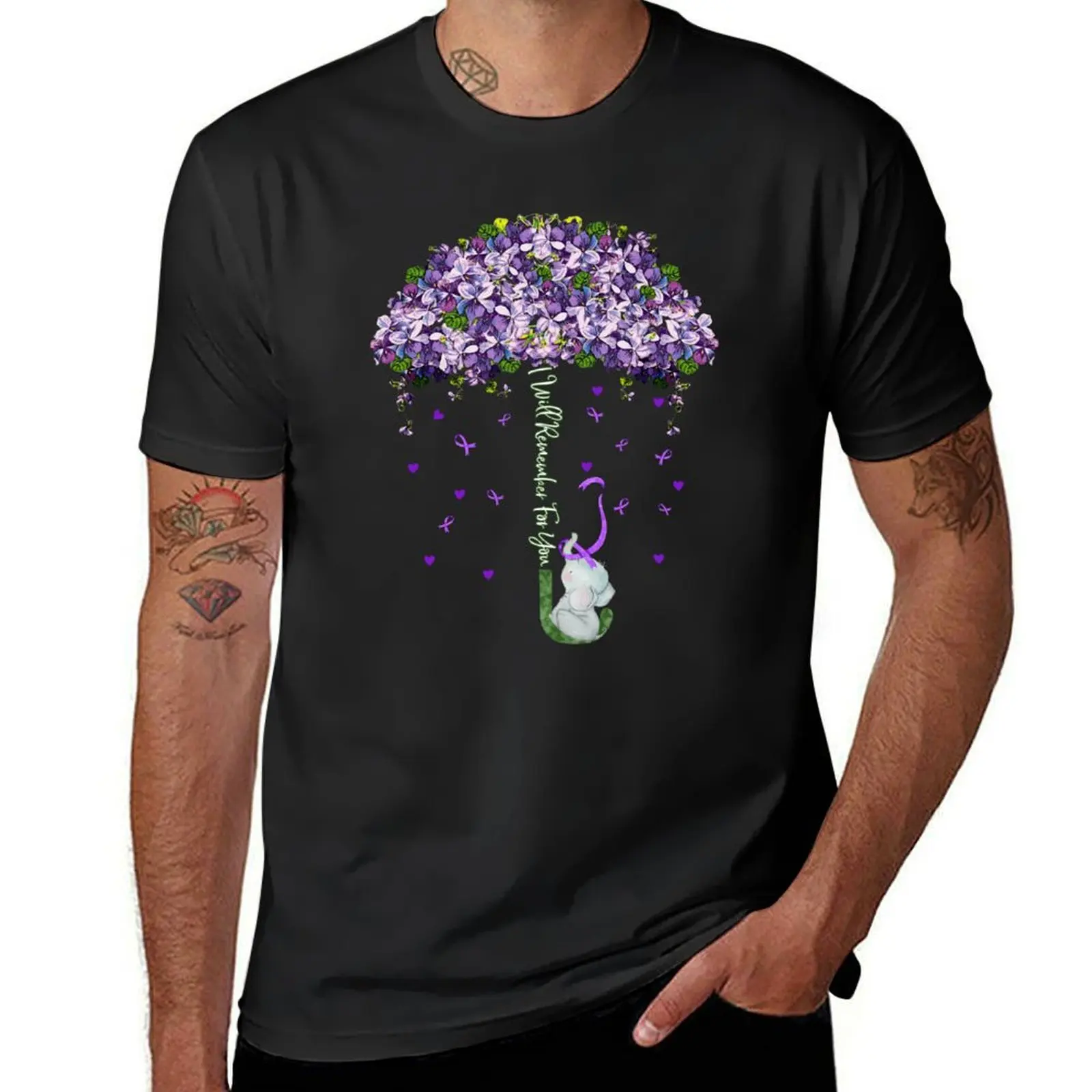 Flower Umbrella Cute Elephant Alzheimer Aware I Will Remember For You T-Shirt tees kawaii clothes mens tall t shirts