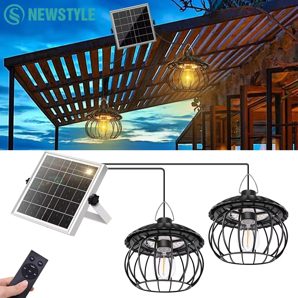 Solar LED Pendant Light with Remote Control & Timer IP65 Waterproof Indoor Outdoor Hanging Lamp for Garden House Gazebo Patio