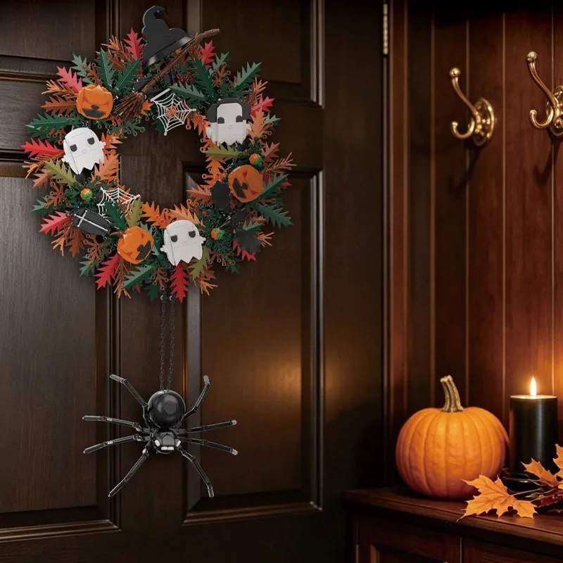 Creative Ghost Spider Pumpkin Assembly Building Blocks Decoration Halloween Wreath Party Decoration Assembly Toys Gifts