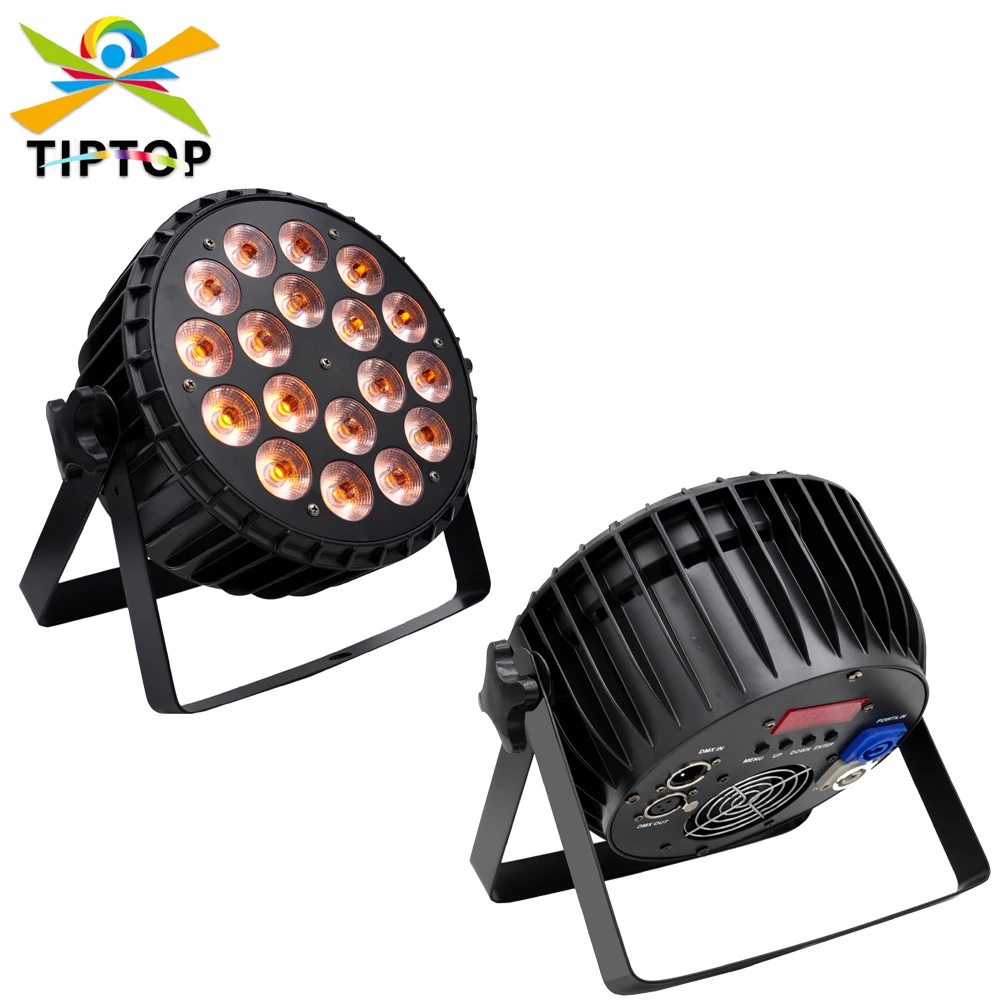 TIPTOP TP-P64 Cast Aluminum 18x18W Flat Led Par Light Non Waterproof Fan Blowing 3 Pin XLR Socket Blue Power Plug CE ROHS