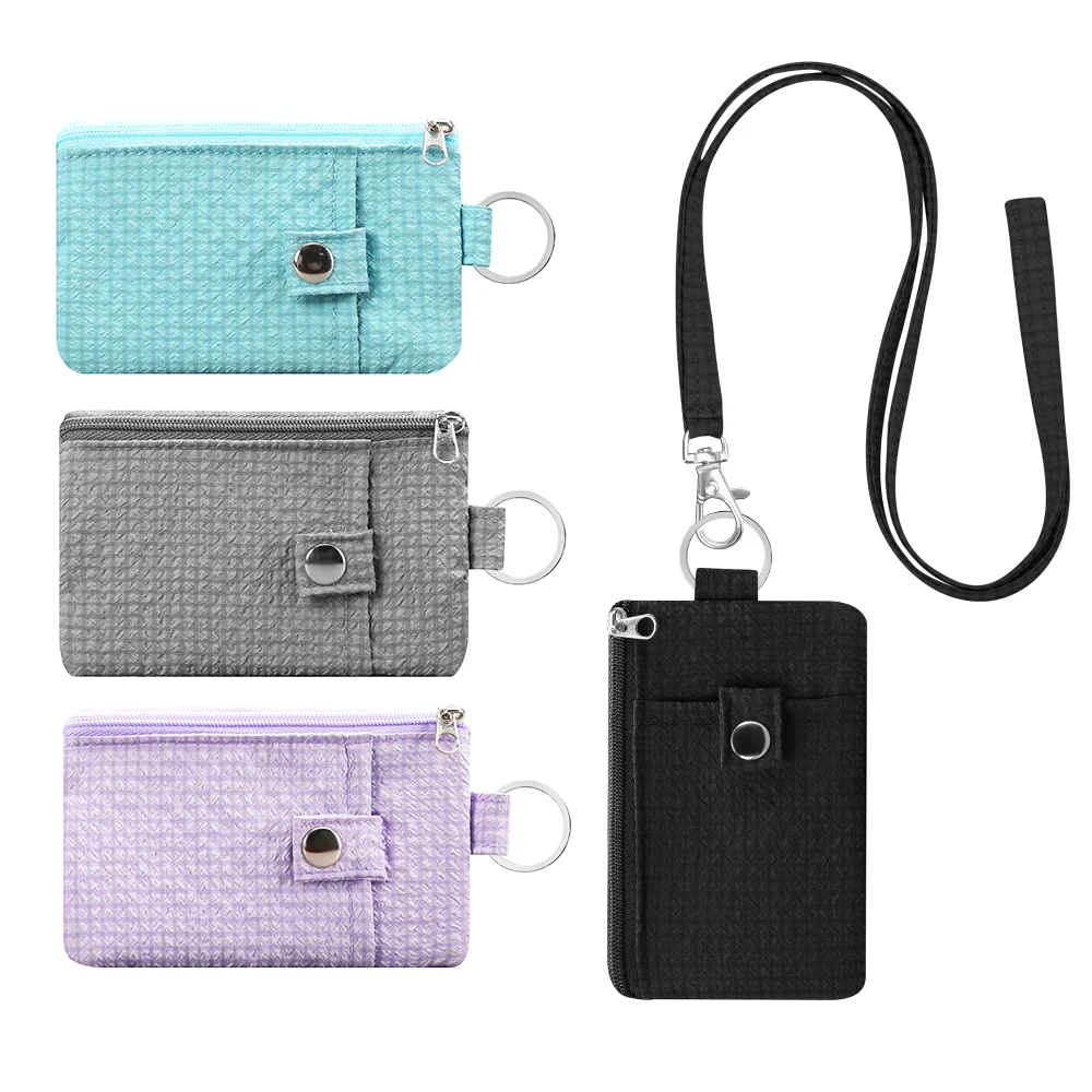 Minimalist Wallet with Keychain RFID Blocking Zipper Small Wallet with ID Window Travel Cash Card Coin Case