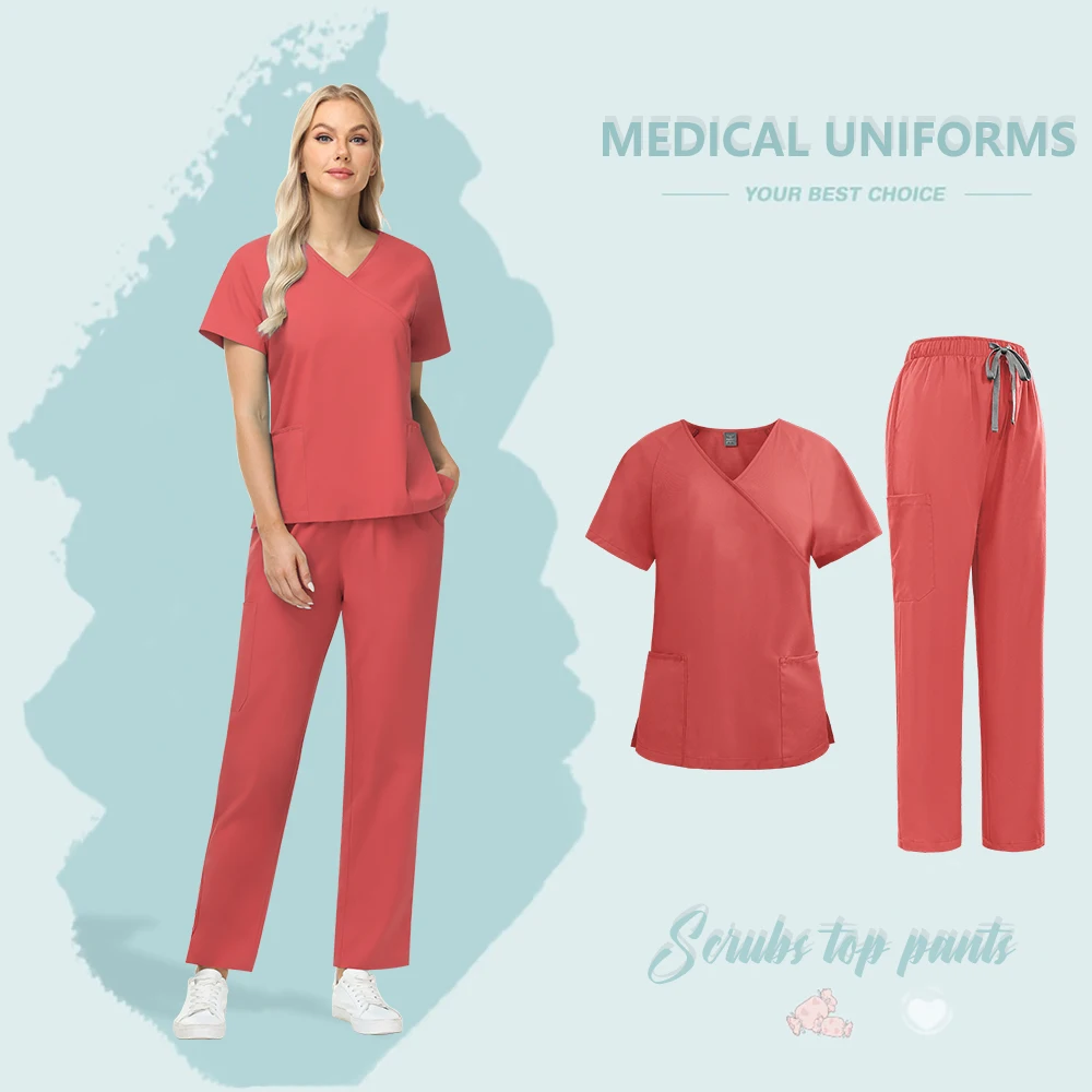 Uniformes chirurgicaux pour médecin et infirmière, vente en gros, haut de dentiste à manches courtes, pantalon droit, ensemble de vêtements de travail pour animaux de compagnie, pharmacie, hôpital