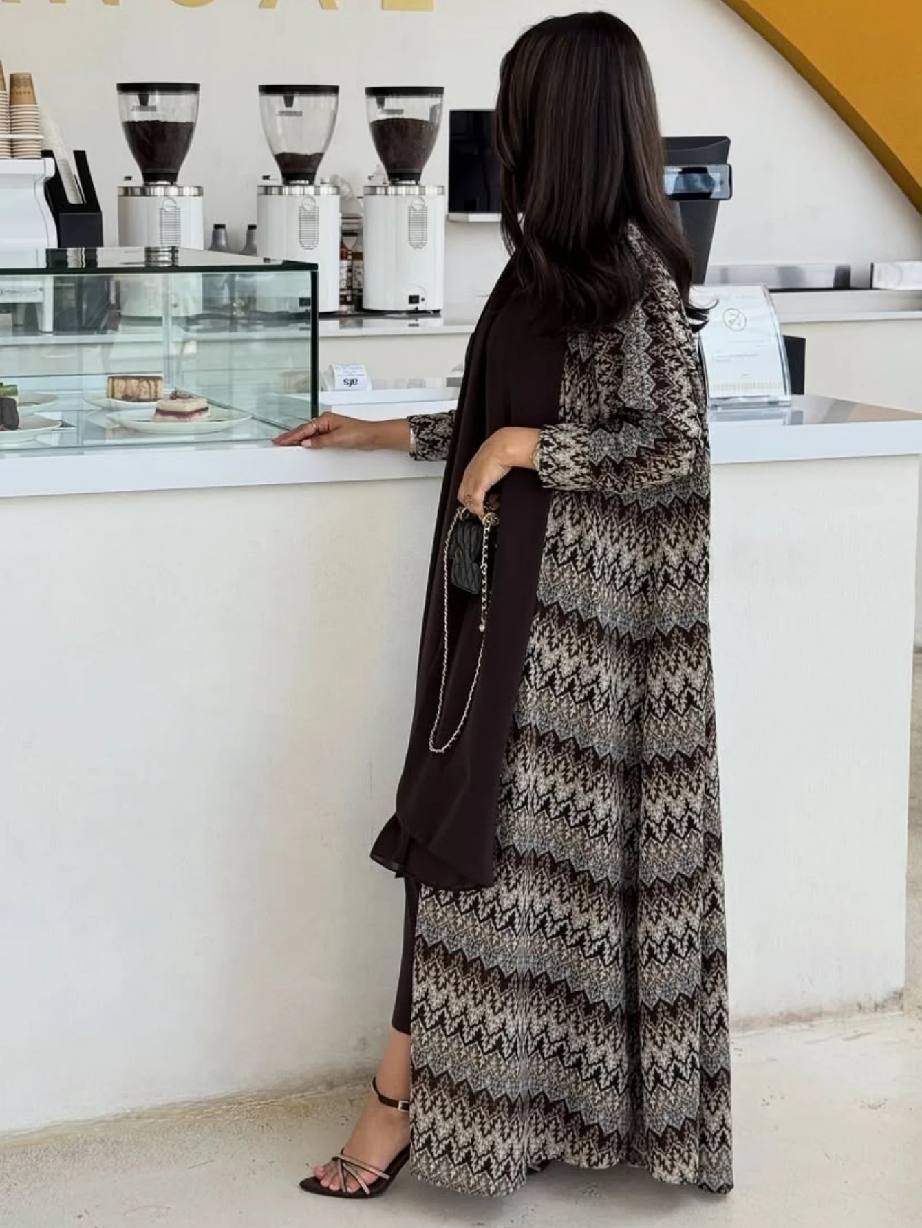 الشرق الأوسط المرأة المسلمة عبايات قفطان إسلامي فساتين ماكسي عتيقة كم كامل جلباب فضفاض مفتوح الجبهة عباية + الحجاب 2 قطعة