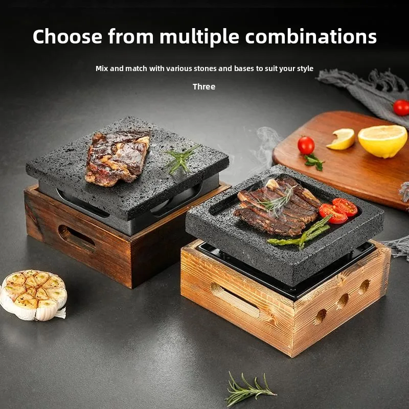 

Japanese Style Volcanic Rock BBQ Grill Iron Plate Steak Dish High Temperature Stone Board Roast Meat Tray Kitchen Cooking Tools