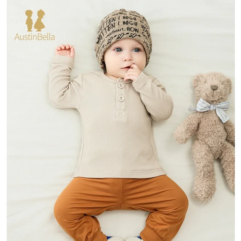 Spring Autumn Baby Clothes Long Sleeve Striped T-shirts Baby Boys Girls Tops Solid Color Baby Clothing Newborn Pullover Tees