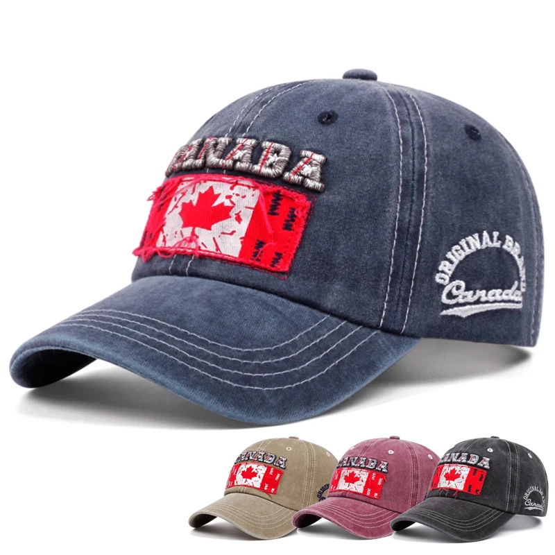 Retro Baseball Cap Men Canada Flag Embroidery Trucker Hats For Men Sun Hat Cotton Washed Golf Caps For Men Outdoor Snapback