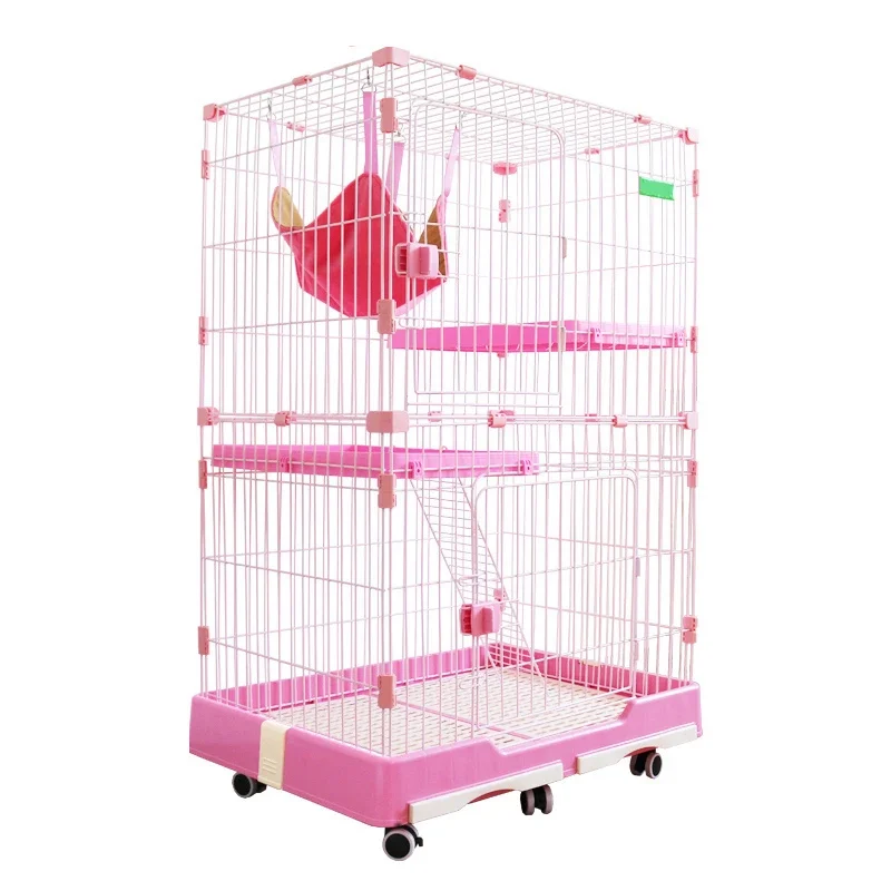 Choose high-quality stainless steel wire PP plastic cat cage with mobile base inexpensive  Wholesale factory price