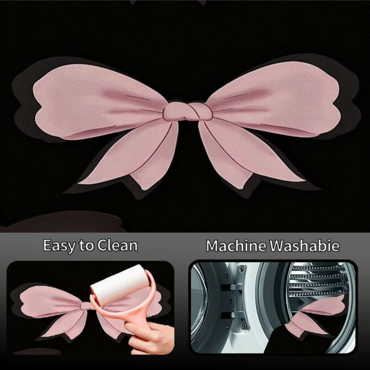Universal Women Car Rear Trunk Cargo Mat Pink Big Bow Black Background Print Anti-slip Waterproof Rear Liner Protector Decor Pad view 3