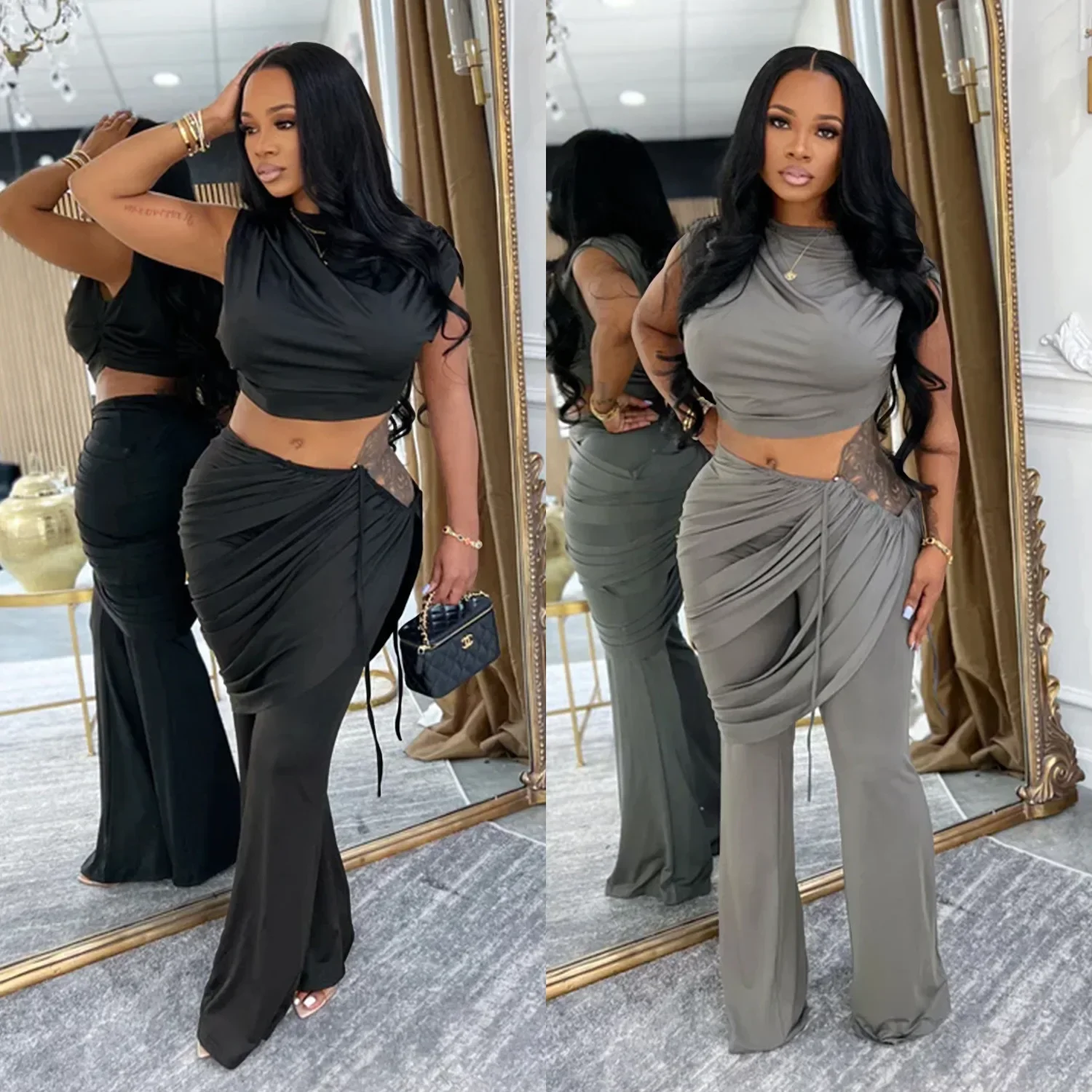 Sleeveless Crop Top & Wide Leg Pants Two Piece Set for Women Casual Summer Elegant Outfit