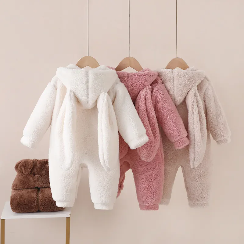 Baby Rompers Plus Velvet Jumpsuit Winter Thickening Warm Newborn Clothes Wearing Outside Hooded Climbing Suit Baby Stuff