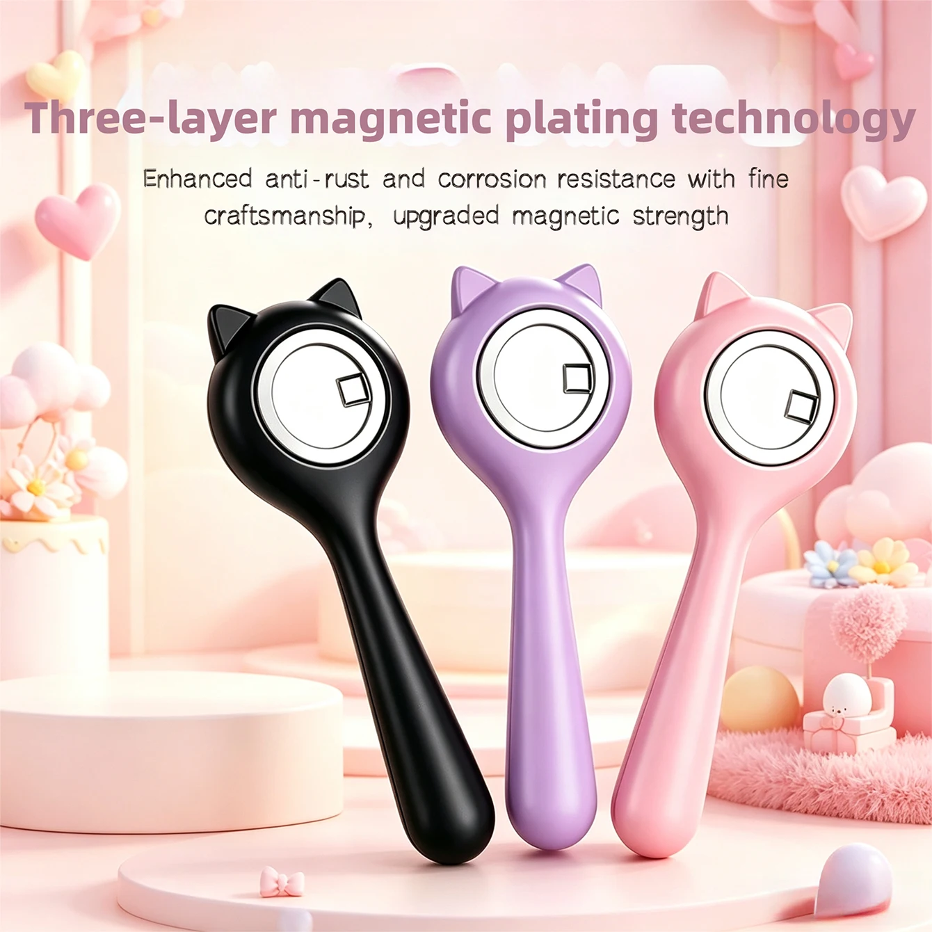 2026 New Upgraded Cute Cat Shaped Handle Ring Cat Eye Magnet, High Strength Circular Auxiliary Tool for Beginners Nail Art