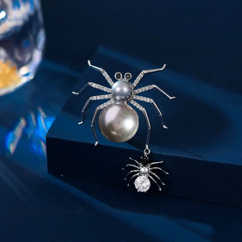 

Niche Personality New Insect Animal Brooch Fixed Clothing Pin Trendy Creative Design Pearl Spider Brooch