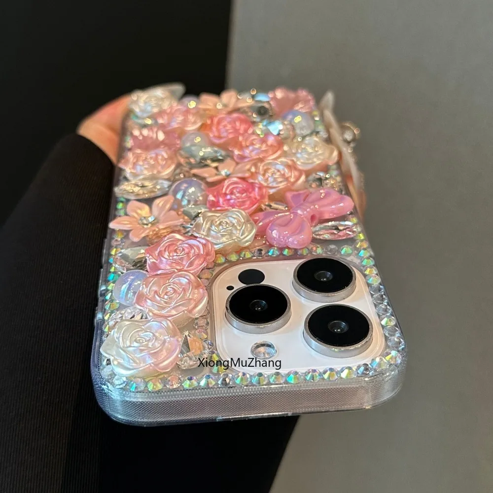 Luxury Bling Rhinestone Flowers Case for Iphone 15 13 14 Pro Max 12 Mini 11 Pro Max 7 8 Plus XS Max Diamond Crystal Woman Cover