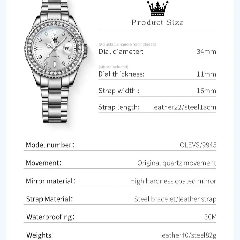 OLEVS 9945 Women Quartz Watch Brand Luxury Diamond Circle Automatic Calendar Watch Stainless Steel Waterproof Elegant Girl Watch