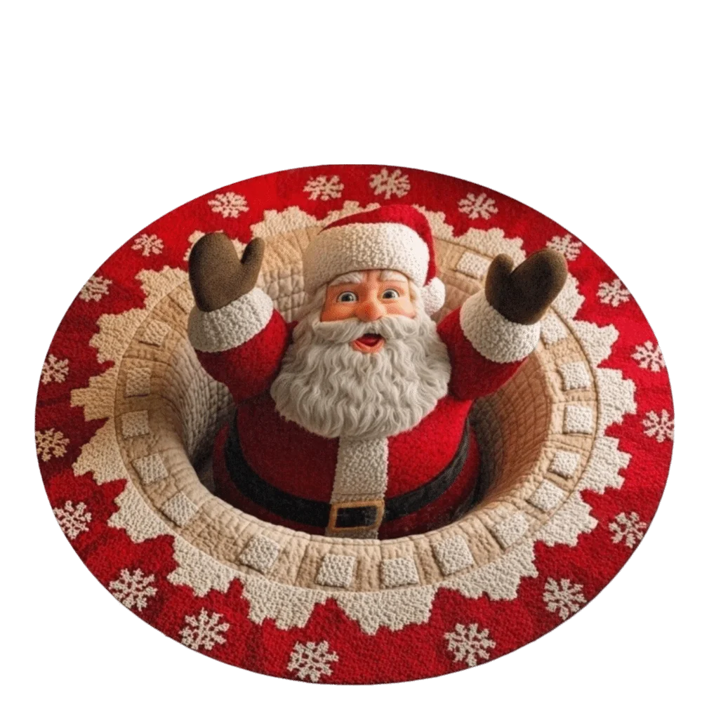 60*60cm Christmas Round Carpet Imitation Cashmere Red Santa Claus Floor Mat Anti-Slip Atmosphere Decoration Entrance Carpet