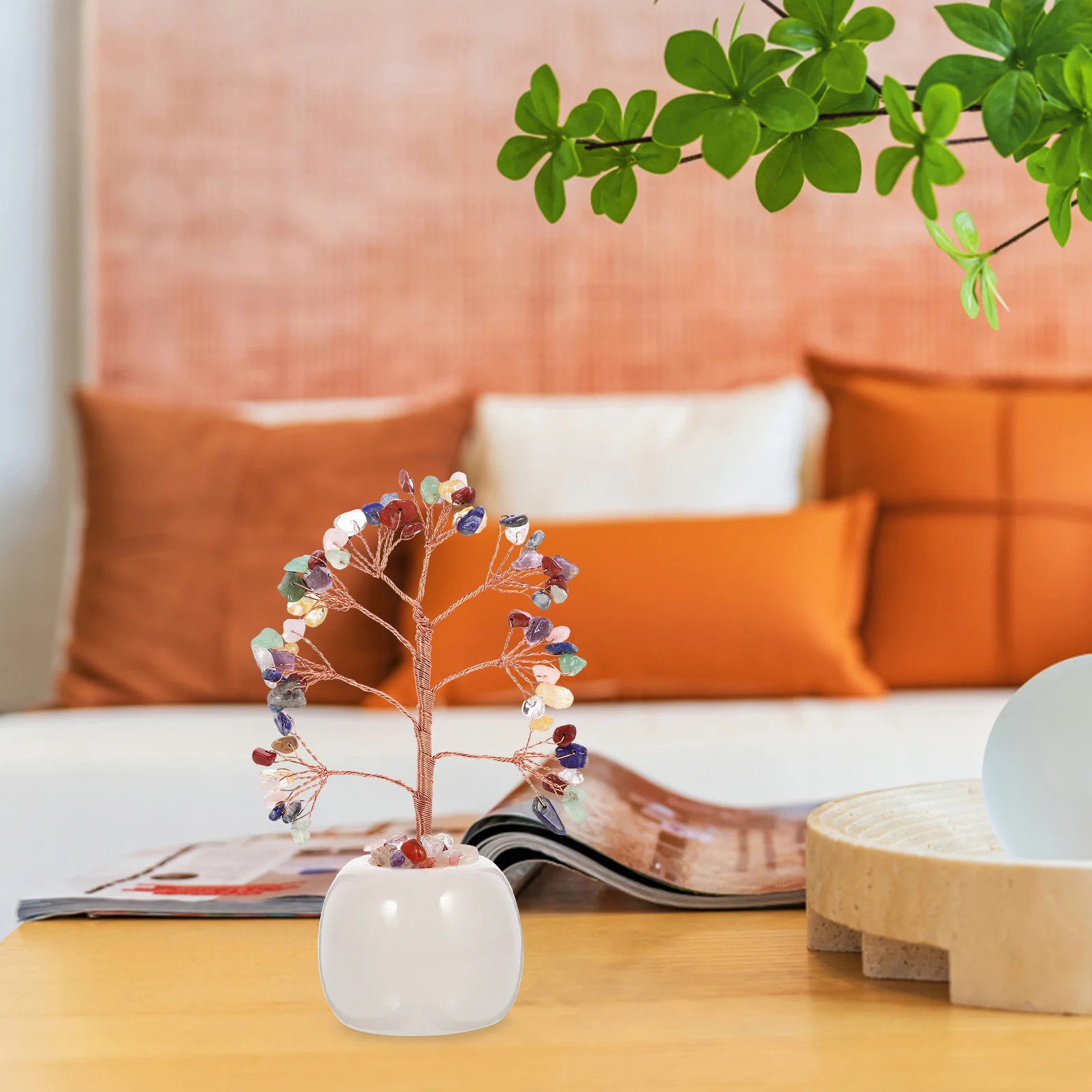 

Crystal Tree Decor Colorful Crystal Desktop Ornament for Home Office Living Room Tabletop Decoration Housewarming Gift