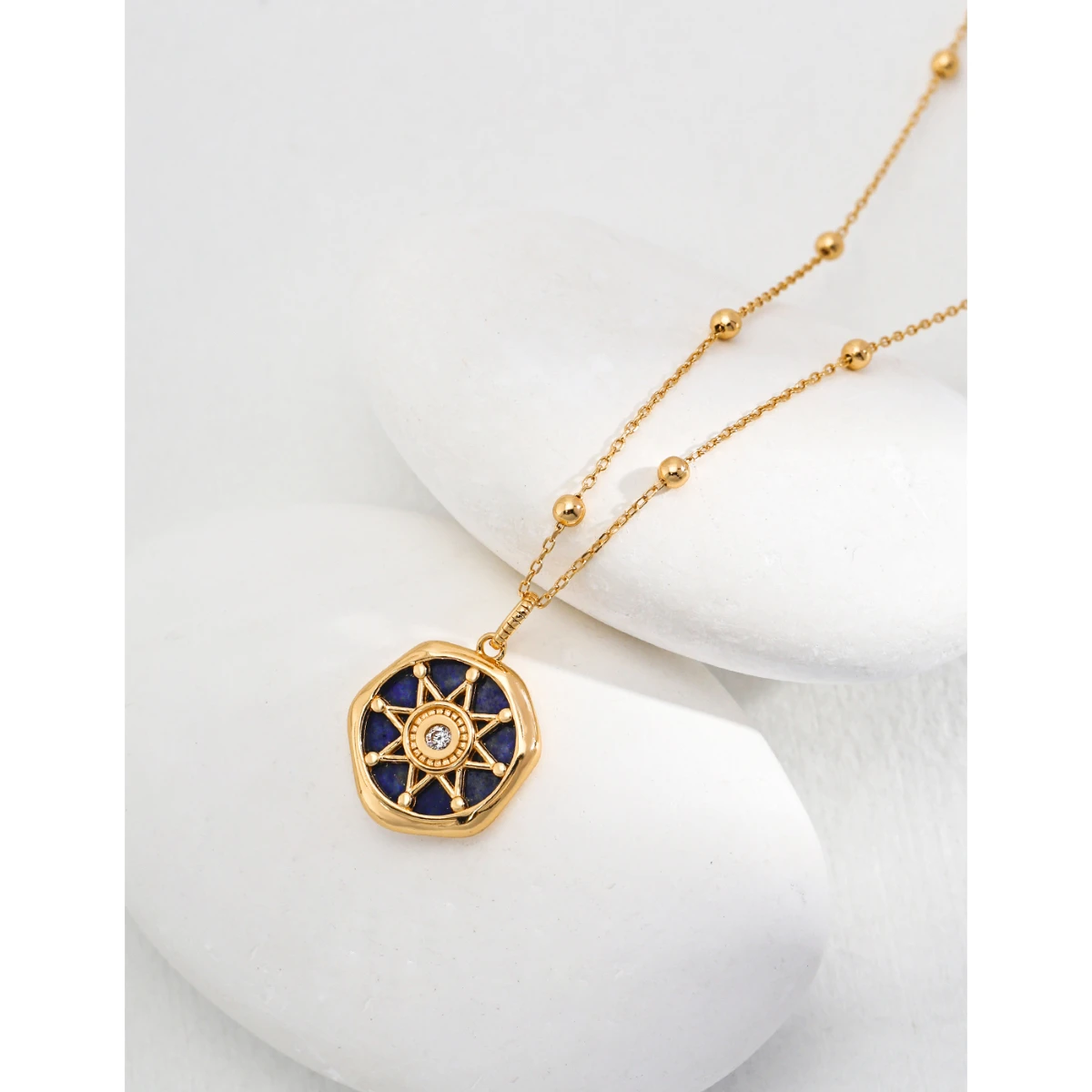 

S925 Sterling Silver Plated With 18k gold | Zircon | Lapis lazuli necklace | Chain length 39+6CM 101938