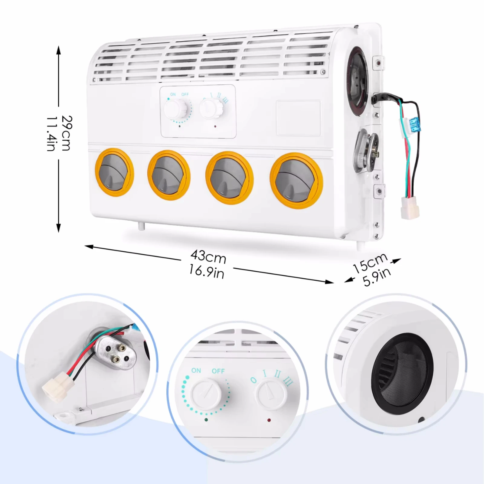 Unità A/C elettrica evaporatore a parete per auto RV65F 12V/24V, per camper, autobus, camion, furgone, escavatore, veicolo agricolo, ecc.