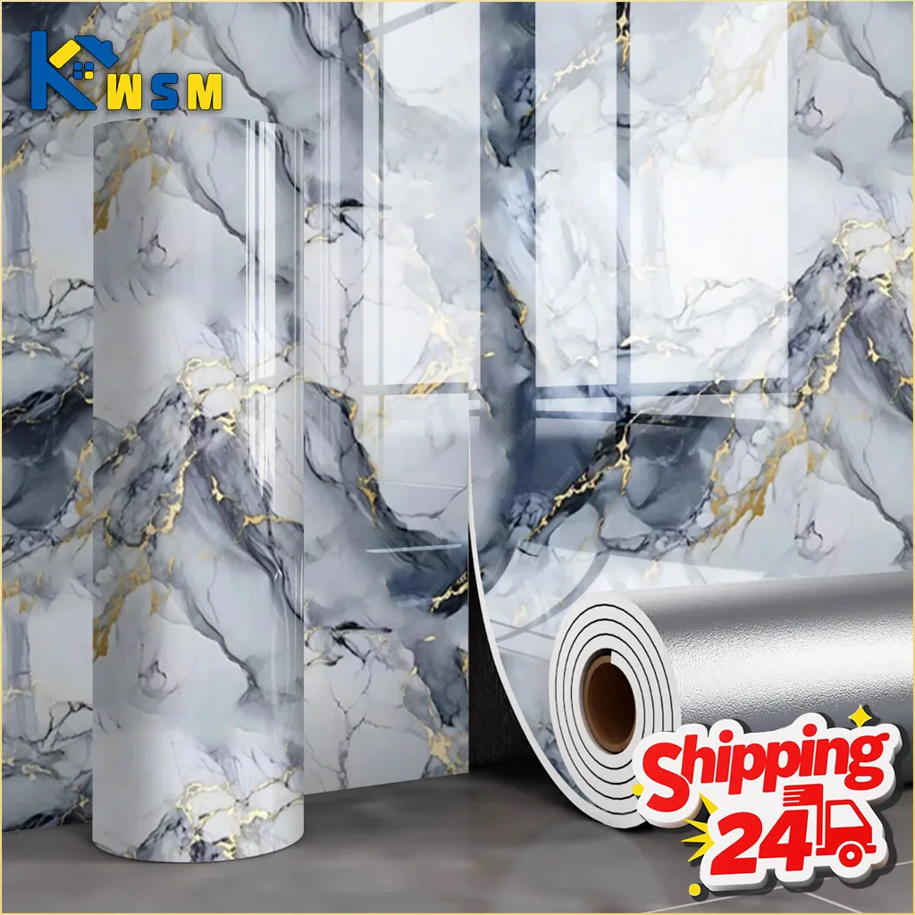 Self Adhesive Marble Wallpaper Waterproof Moisture Proof Faux Tile Wall Sticker for Bathroom Living Room Accent Wall Home Decor