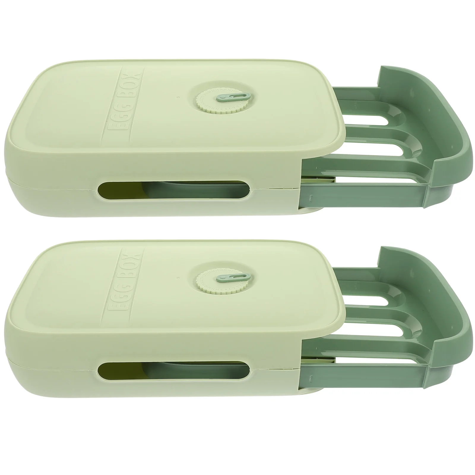 

2pcs Durable Pp Material Box Large Capacity Refrigerator Container Automatic Rolling Design Drawer Type Fresh Egg Storage Case