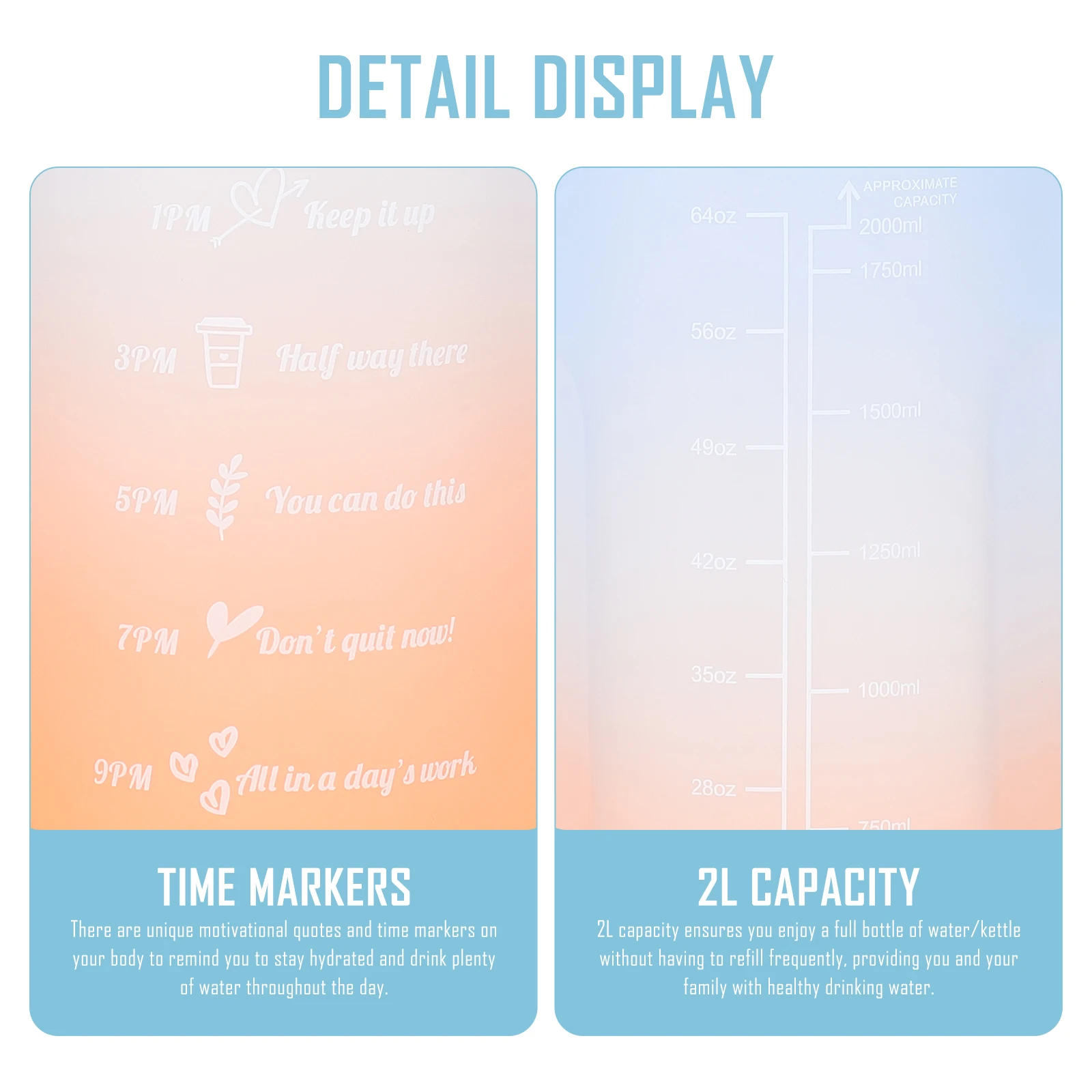 

Large Capacity Outdoor Sports Water Bottle Heat-Resistant Portable Drinking Cup Creative Design Silicone Sealable Transparent