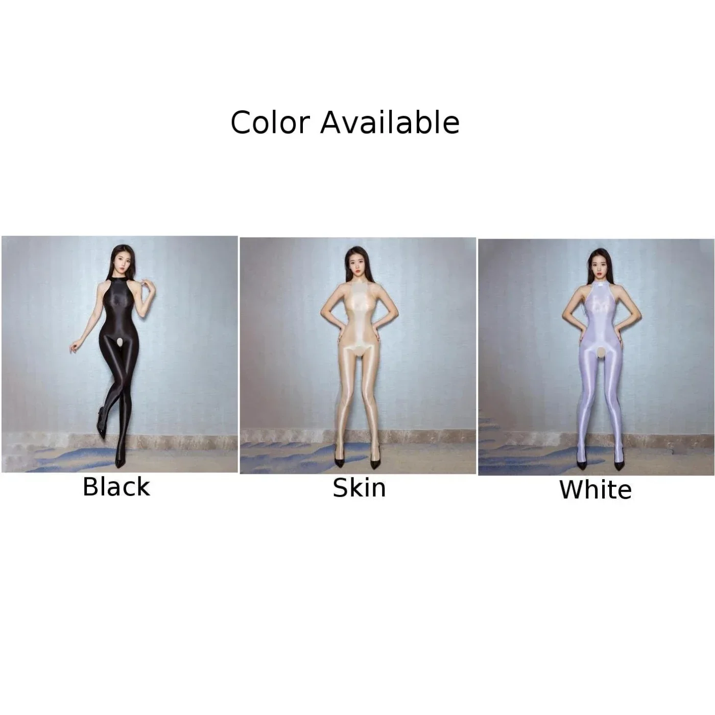 Women Jumpsuits Sheer Oil Shiny Glossy Pantyhose Transparent Open Crotch Body Stockings Lingerie See-through Erotic Sleepwear 